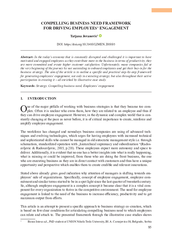 (PDF) Compelling Business Need Framework for Driving Employees’ Engagement