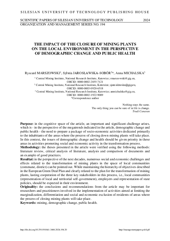 (PDF) The impact of the closure of mining plants on the local ...