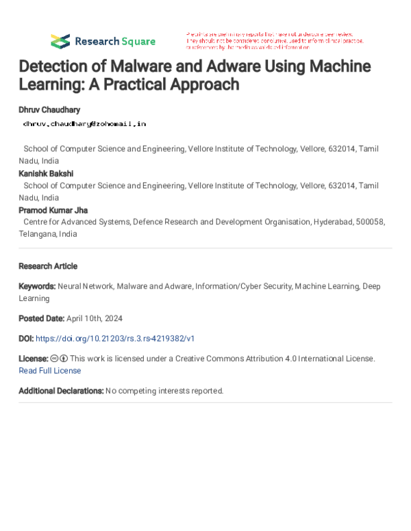 (PDF) Detection of Malware and Adware Using Machine Learning: A ...