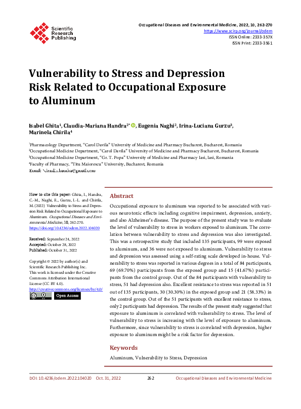 (PDF) Vulnerability to Stress and Depression Risk Related to ...