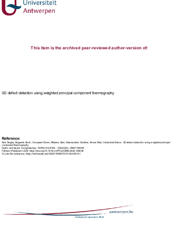 (PDF) 3D Defect detection using weighted principal component thermography