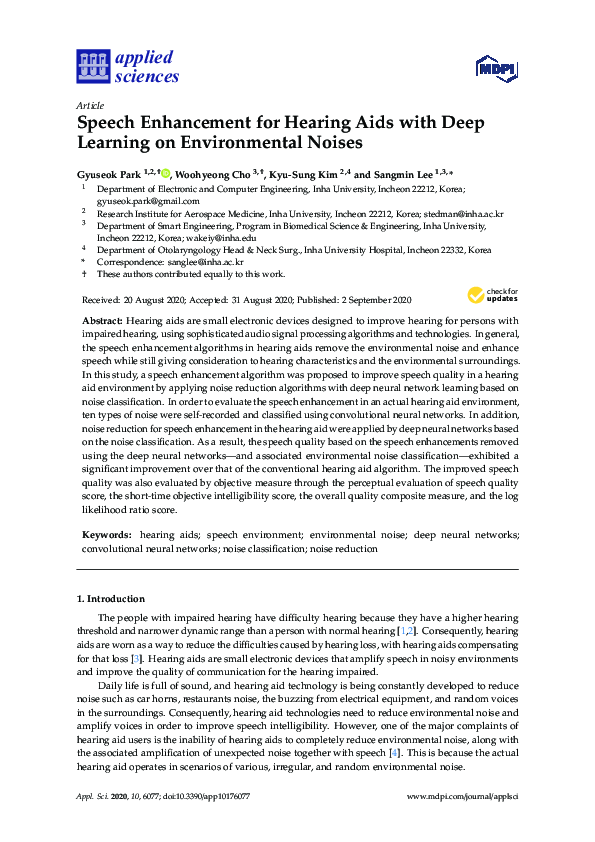 (PDF) Speech Enhancement for Hearing Aids with Deep Learning on ...