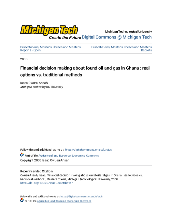 (PDF) Financial decision making about found oil and gas in Ghana : real ...