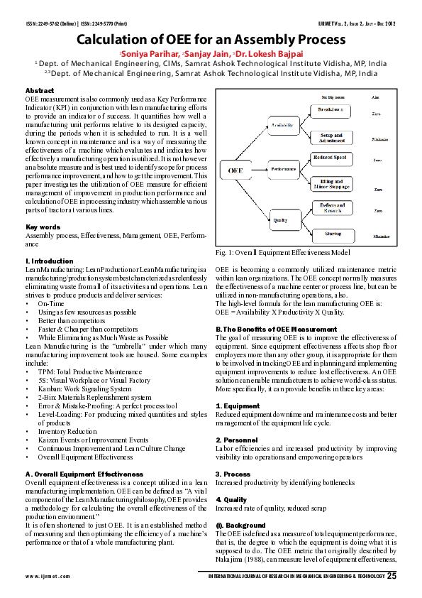 (PDF) Calculation of OEE for an Assembly Process