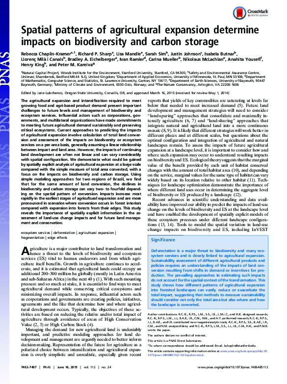 (PDF) Spatial patterns of agricultural expansion determine impacts on ...