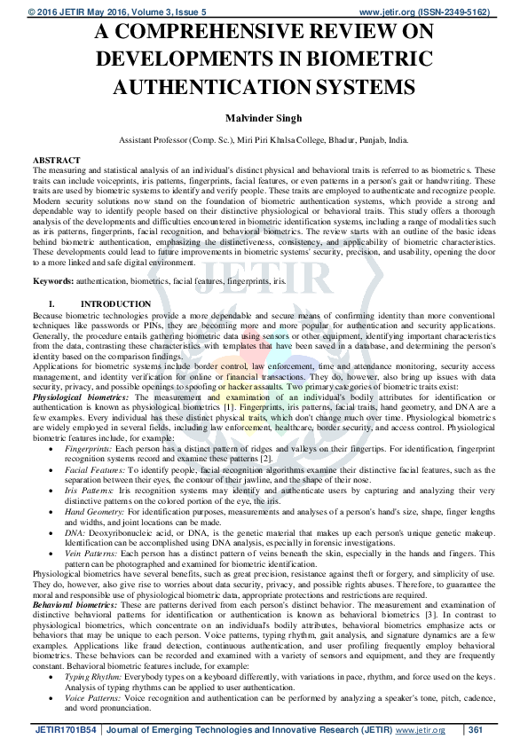 (PDF) A COMPREHENSIVE REVIEW ON DEVELOPMENTS IN BIOMETRIC ...