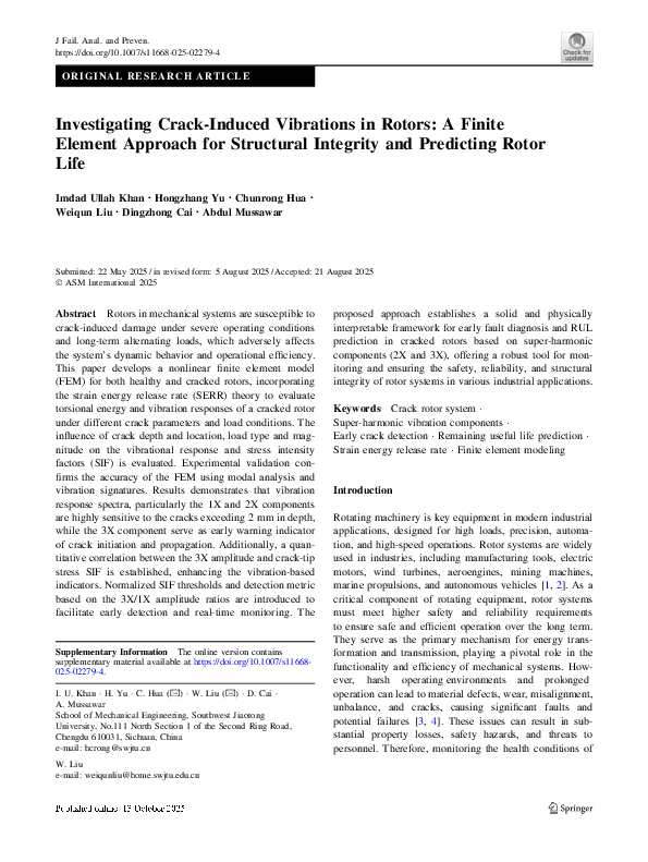(PDF) Investigating Crack-Induced Vibrations in Rotors: A Finite ...