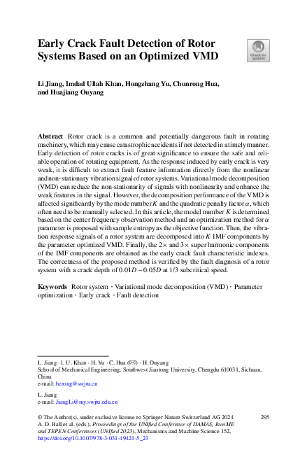 (PDF) Early crack fault detection of rotor systems based on an ...