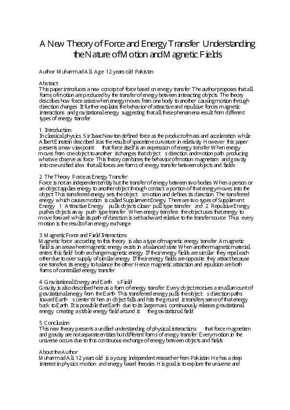 (PDF) A New Theory of Force and Energy Transfer: Understanding the ...