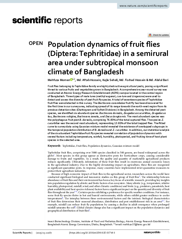 (PDF) Population dynamics of fruit flies (Diptera: Tephritidae) in a ...