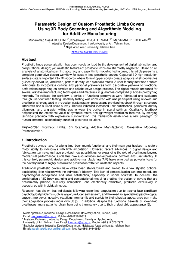 (PDF) Parametric Design of Custom Prosthetic Limbs Covers Using 3D Body ...