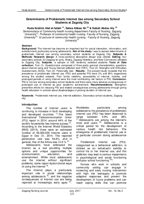 (PDF) Determinants of Problematic Internet Use among Secondary School ...