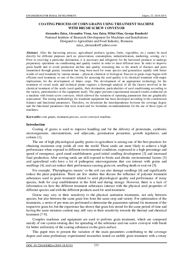 (PDF) Coating process of corn grains using treatment machine with brush ...