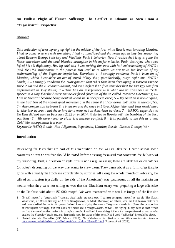(PDF) An Endless Plight of Human Suffering: The Conflict in Ukraine as ...