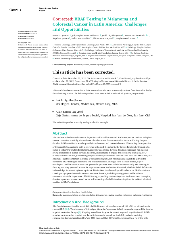 (PDF) BRAF Testing in Melanoma and Colorectal Cancer in Latin America ...