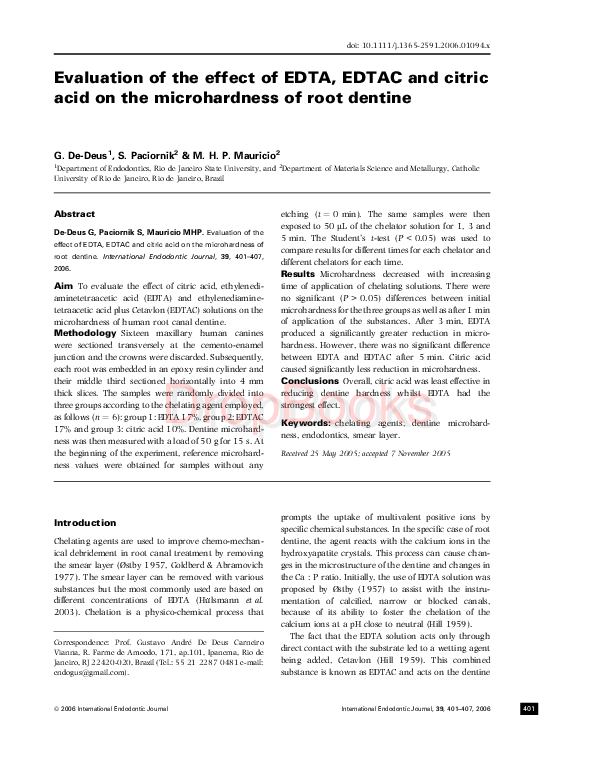 (PDF) Evaluation of the effect of EDTA, EDTAC and citric acid on the ...