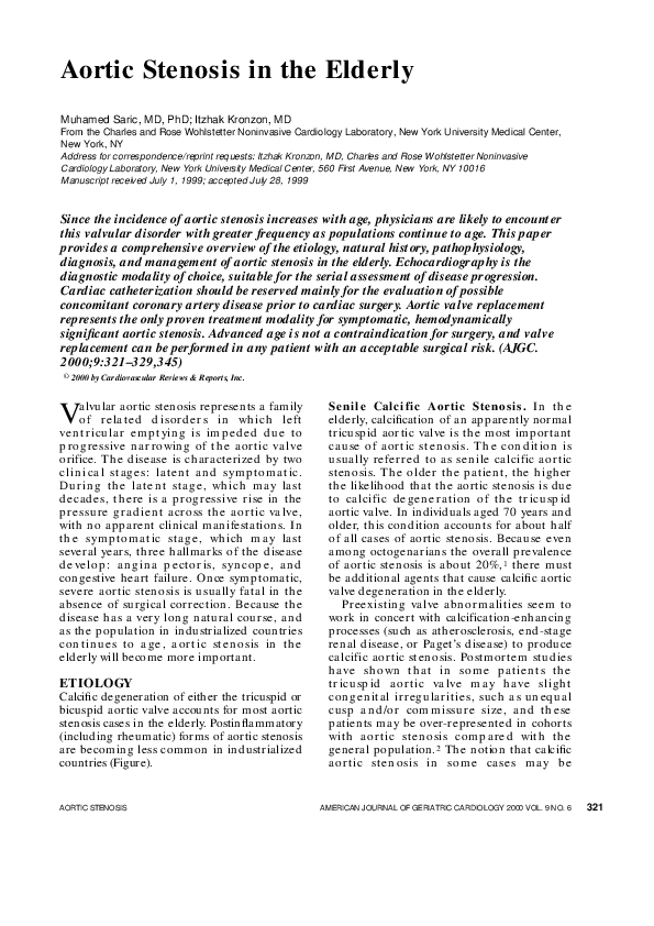 (PDF) Aortic Stenosis in the Elderly