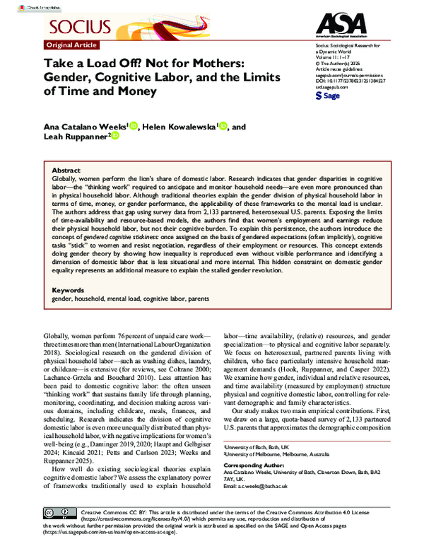 (PDF) Take a Load Off? Not for Mothers: Gender, Cognitive Labor, and ...