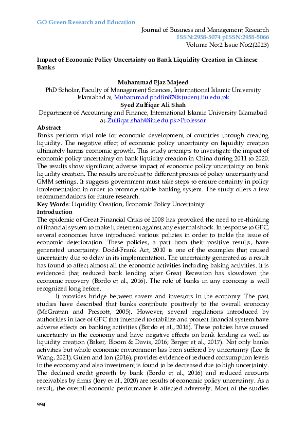 (PDF) Impact of Economic Policy Uncertainty on Bank Liquidity Creation ...