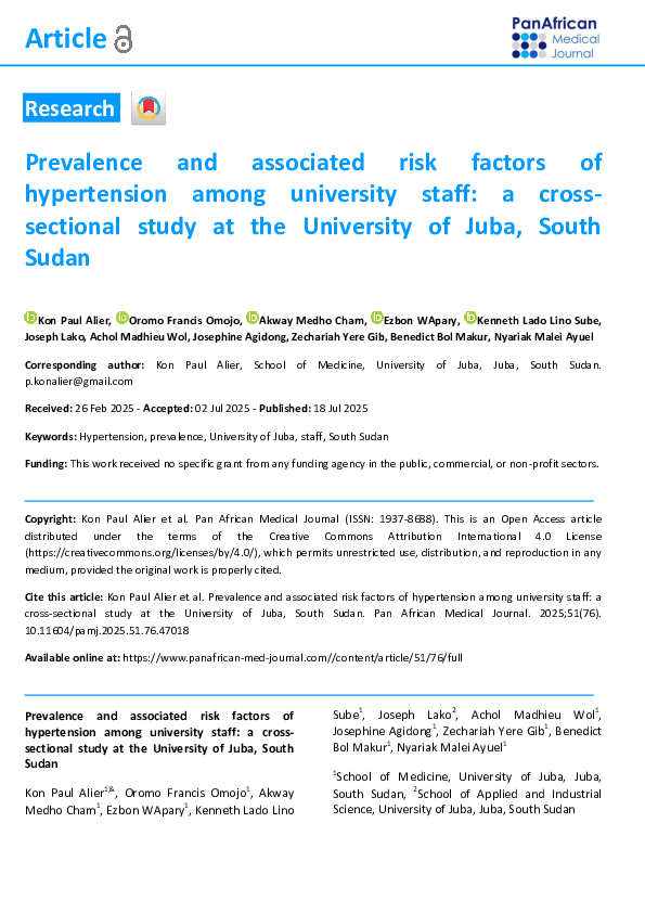 (PDF) Prevalence and associated risk factors of hypertension among ...