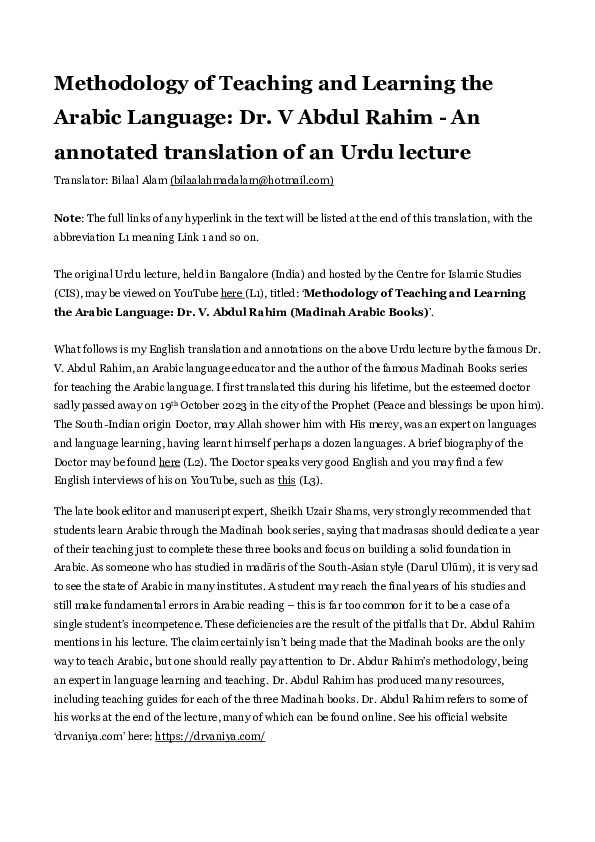 (PDF) Methodology of Teaching and Learning the Arabic Language: Dr. V ...