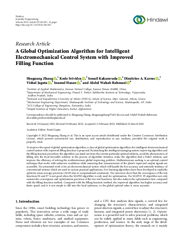 (PDF) A Global Optimization Algorithm for Intelligent Electromechanical ...