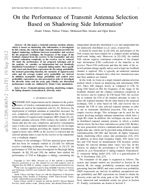 (PDF) On the Performance of Transmit Antenna Selection Based on ...