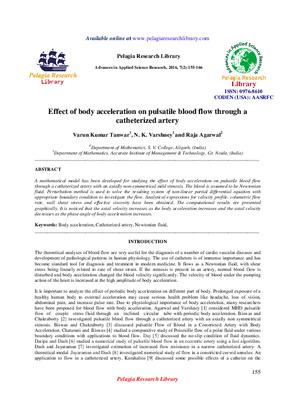 (PDF) Effect of body acceleration on pulsatile blood flow through a ...