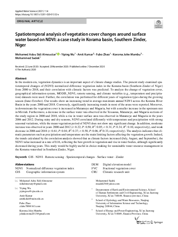 (PDF) Spatiotemporal analysis of vegetation cover changes around ...