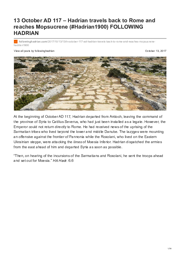 (PDF) 13 October AD 117 -Hadrian travels back to Rome and reaches ...