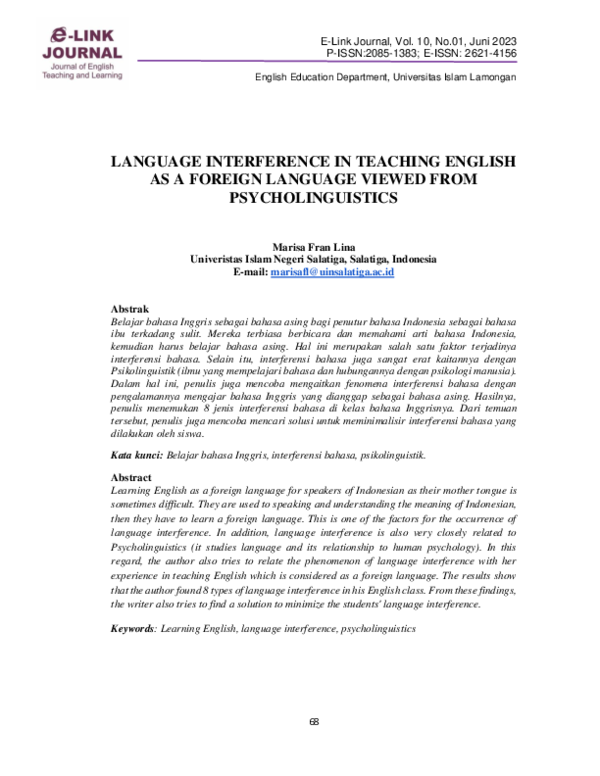 (PDF) Language Interference in Teaching English as Foreign Language ...