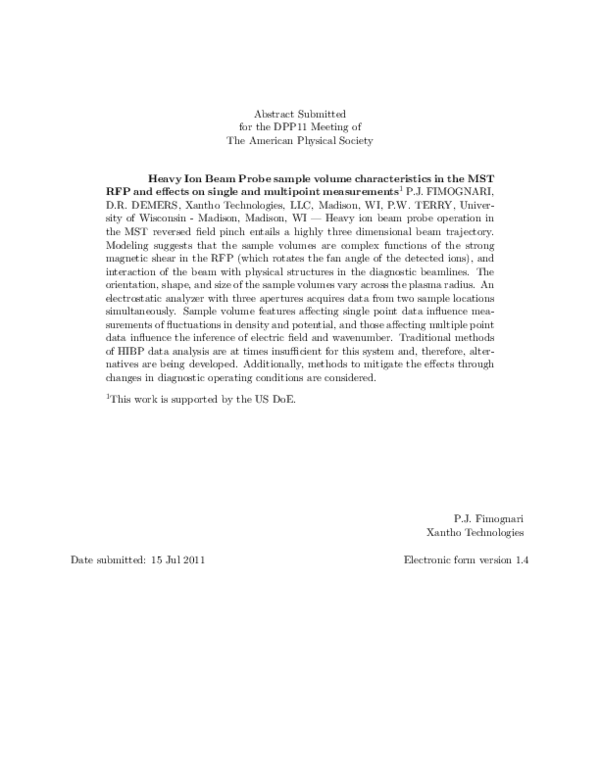 (PDF) Heavy Ion Beam Probe sample volume characteristics in the MST RFP ...