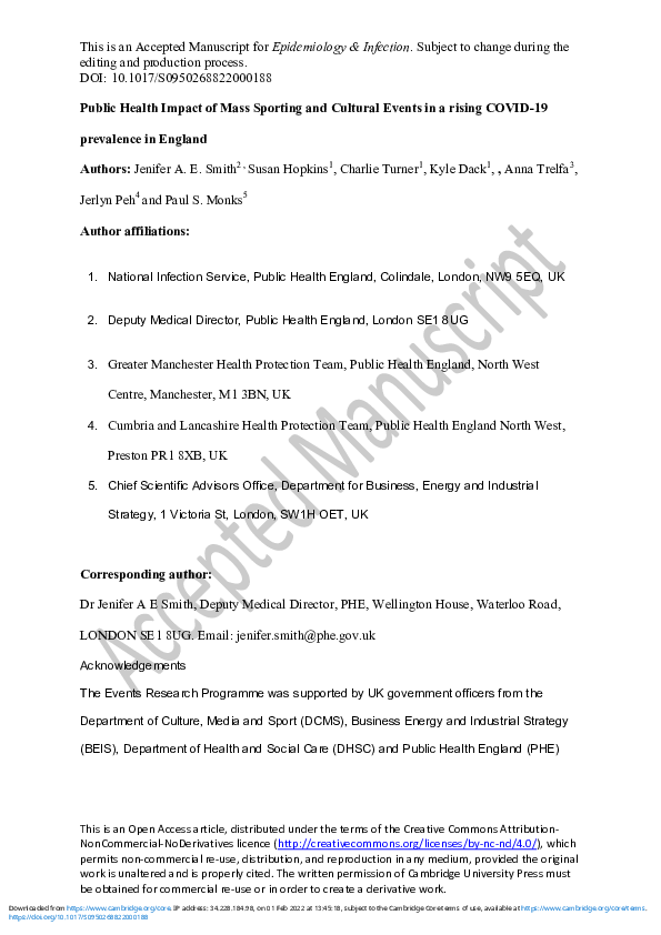 (PDF) Public health impact of mass sporting and cultural events in a ...
