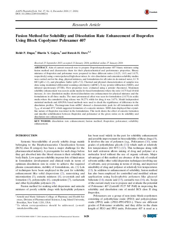 (PDF) Fusion Method for Solubility and Dissolution Rate Enhancement of ...