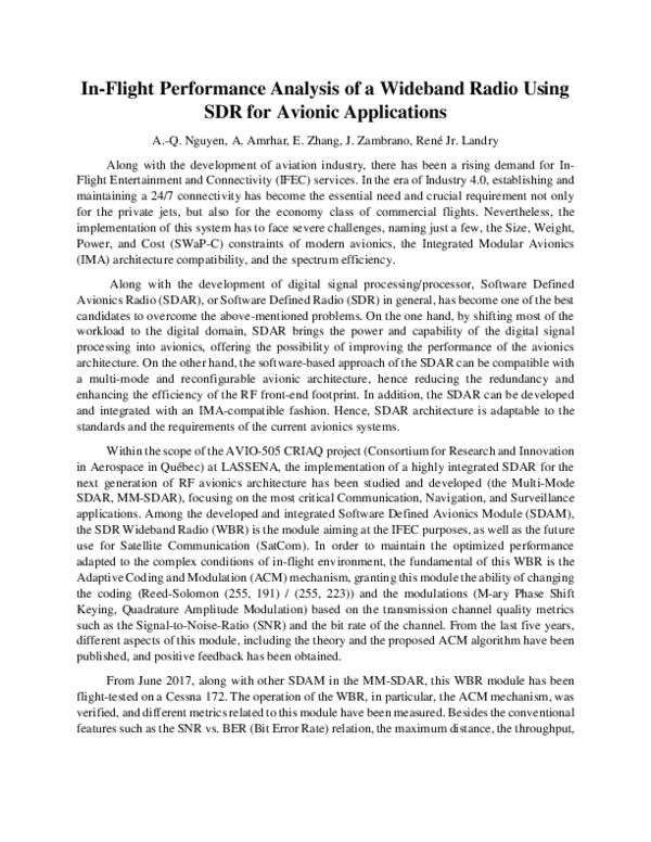 (PDF) In-Flight Performance Analysis of a Wideband Radio Using SDR for ...