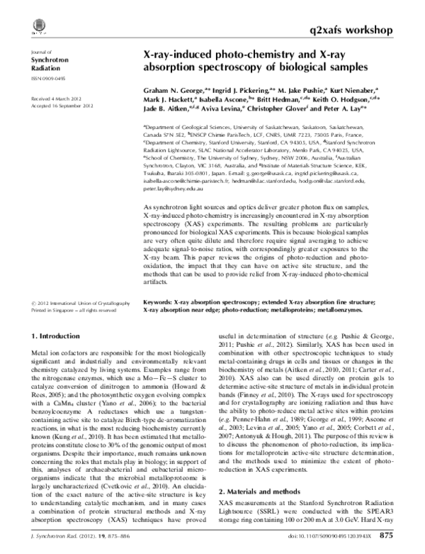 (PDF) X-ray-induced photo-chemistry and X-ray absorption spectroscopy ...