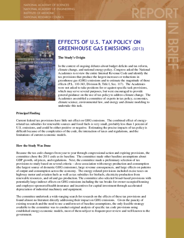(PDF) Effects of U.S. Tax Policy on Greenhouse Gas Emissions