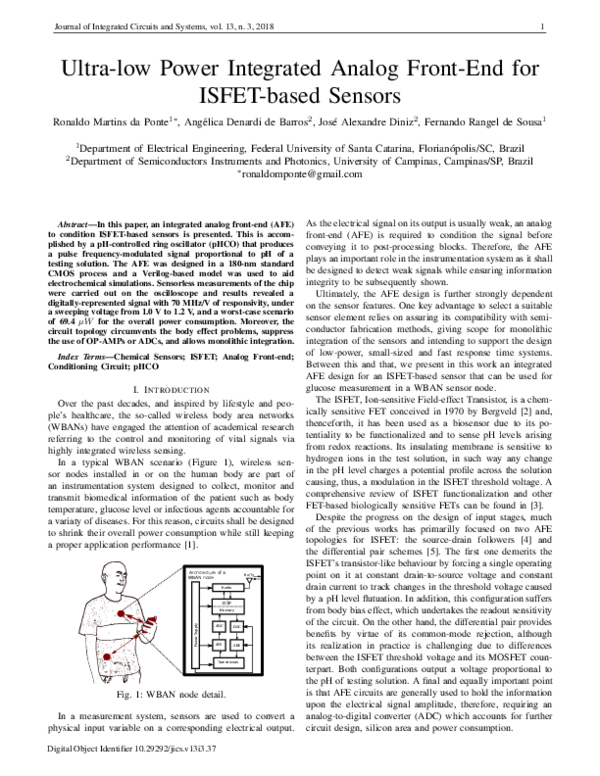 (PDF) Ultra-low Power Integrated Analog Front-End for ISFET-based Sensors