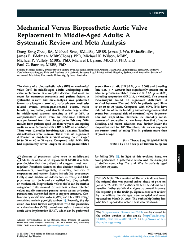 (PDF) Mechanical Versus Bioprosthetic Aortic Valve Replacement in ...