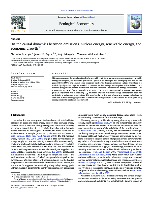 (PDF) On the causal dynamics between emissions, nuclear energy ...