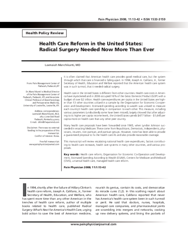 (PDF) Health Care Reform in the United States: Radical Surgery Needed ...
