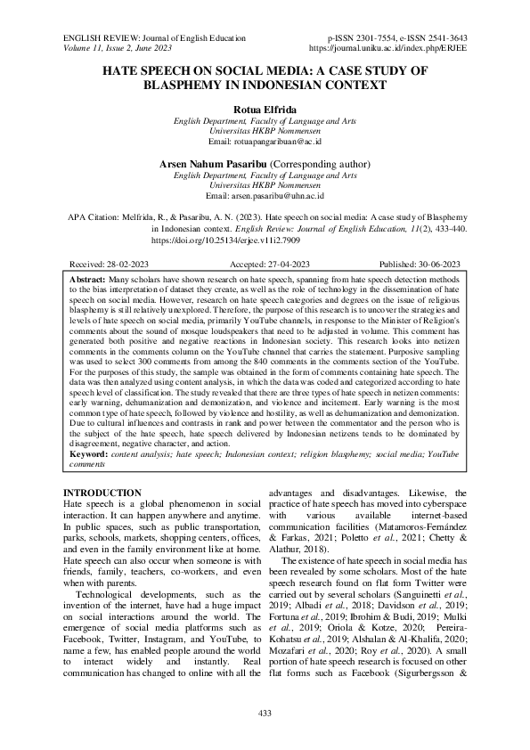 (PDF) Hate Speech on Social Media: A Case Study of Blasphemy in ...