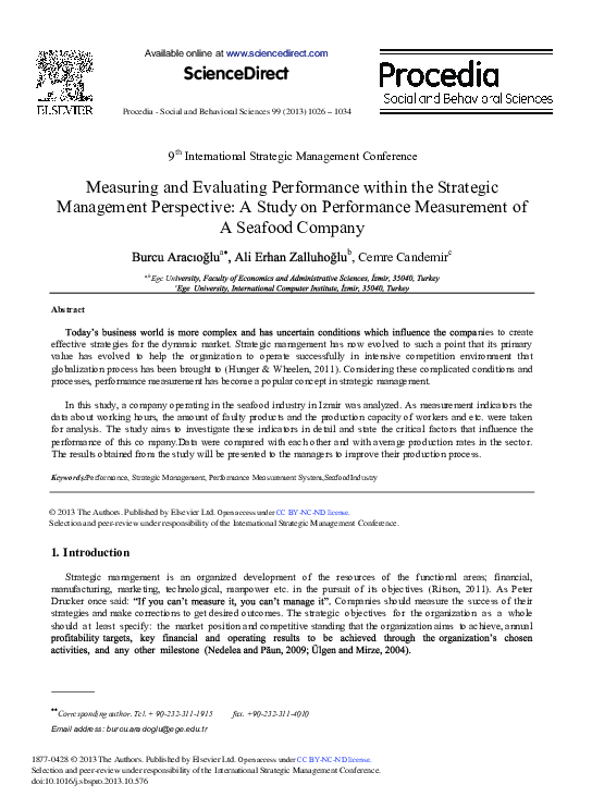 (PDF) Measuring and Evaluating Performance within the Strategic ...