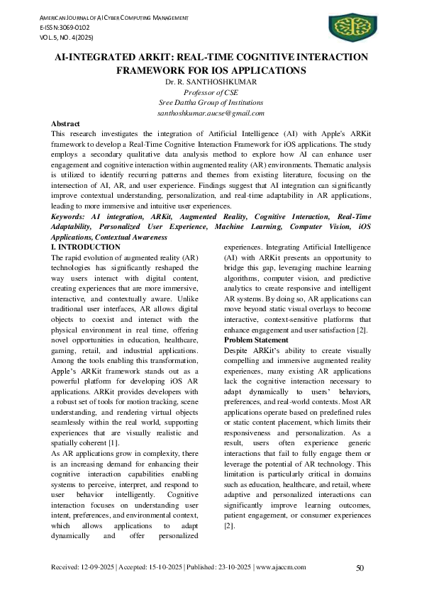 (PDF) AI-INTEGRATED ARKIT: REAL-TIME COGNITIVE INTERACTION FRAMEWORK ...