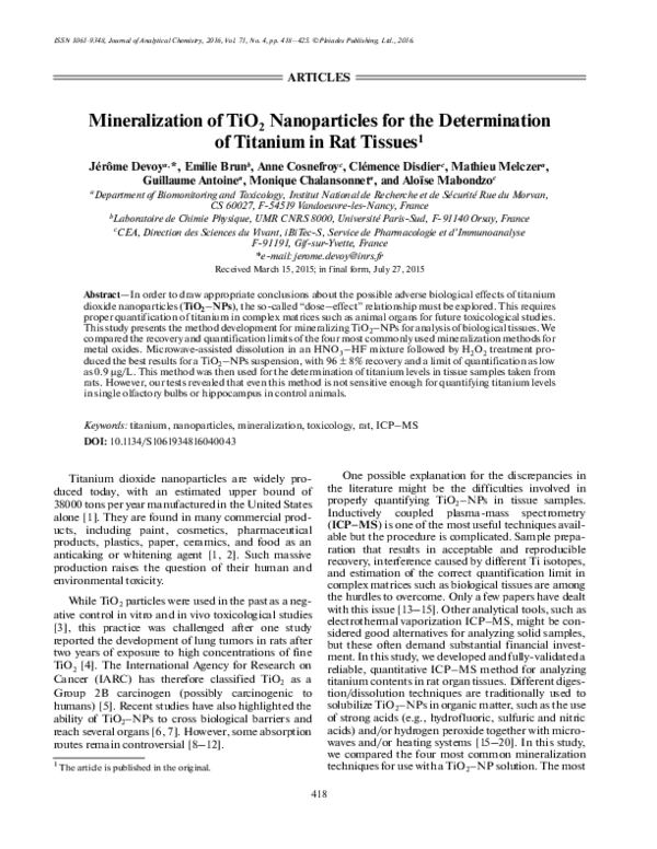 (PDF) Mineralization of TiO2 nanoparticles for the determination of ...