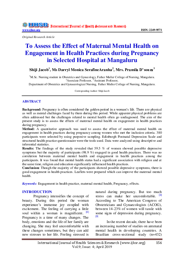 (PDF) To Assess the Effect of Maternal Mental Health on Engagement in ...
