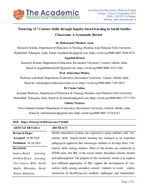 (PDF) Fostering 21 st Century Skills through Inquiry-based learning in ...