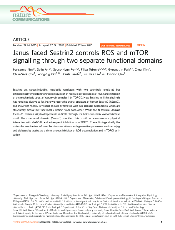 (PDF) Janus-faced Sestrin2 controls ROS and mTOR signalling through two ...