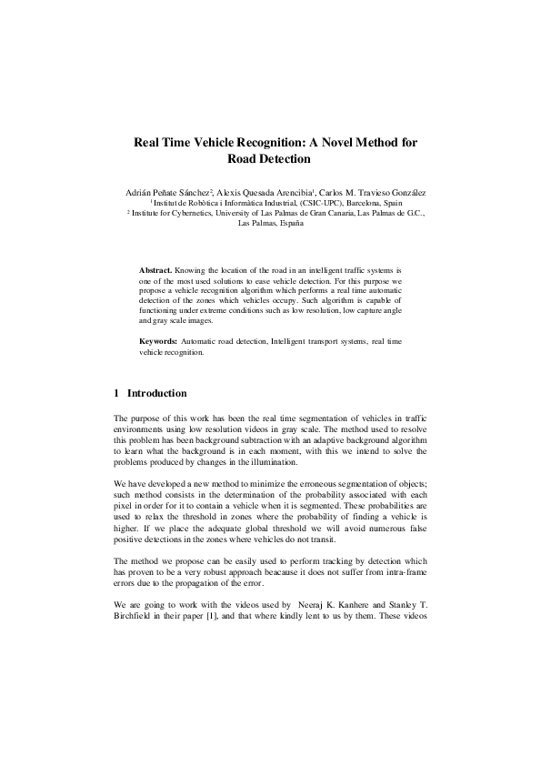 (PDF) Real Time Vehicle Recognition: A Novel Method for Road Detection