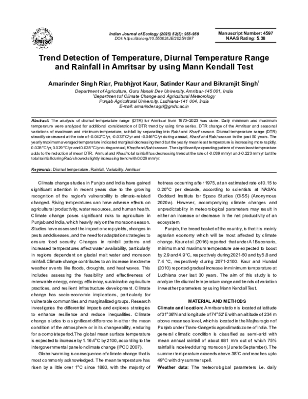(PDF) Trend Detection of Temperature, Diurnal Temperature Range and ...